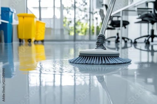 Wallpaper Mural Cleaning office desks and conference rooms in a bright and modern office space with professional tools and minimal clutter, concept of workplace hygiene, office maintenance, corporate cleanliness Torontodigital.ca