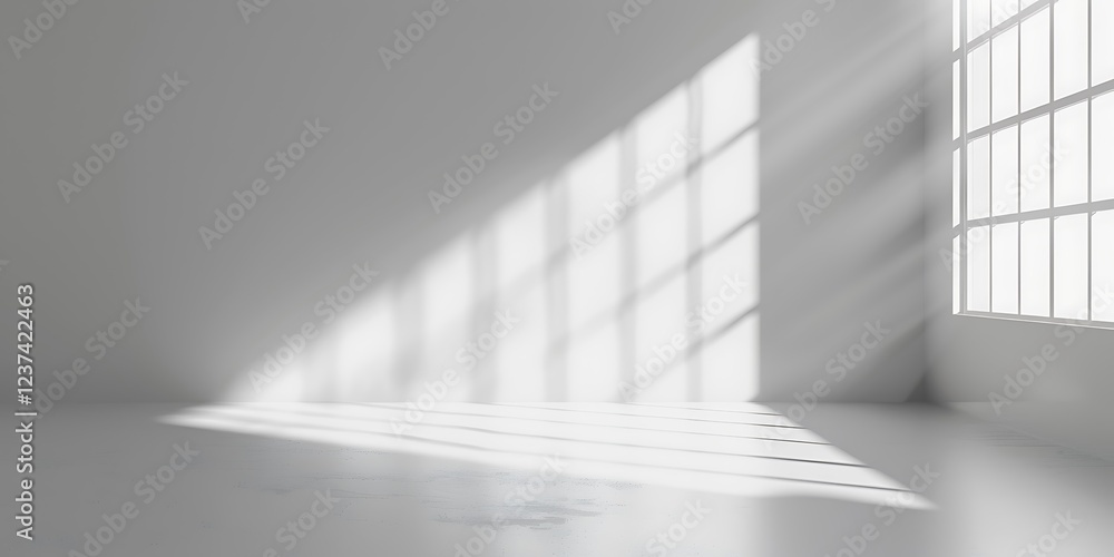 Empty white room with window and sunlight
