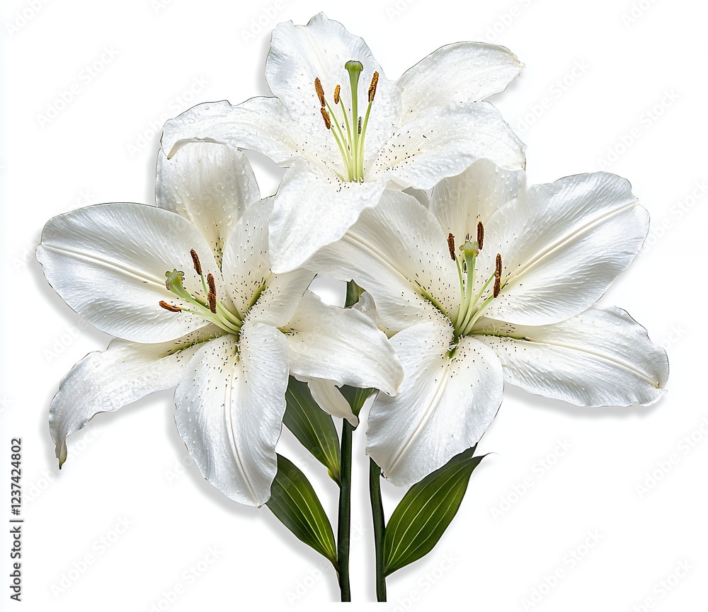 Fototapeta premium Three Pristine White Lilies Close Up Studio Shot
