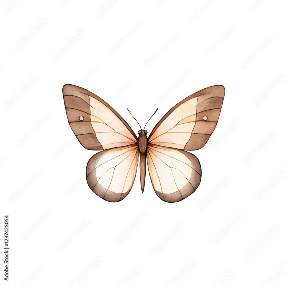 Obraz premium Delicate Winged Beauty: A captivating watercolor illustration of a brown butterfly with delicate translucent wings. A perfect representation of grace and fragile beauty.