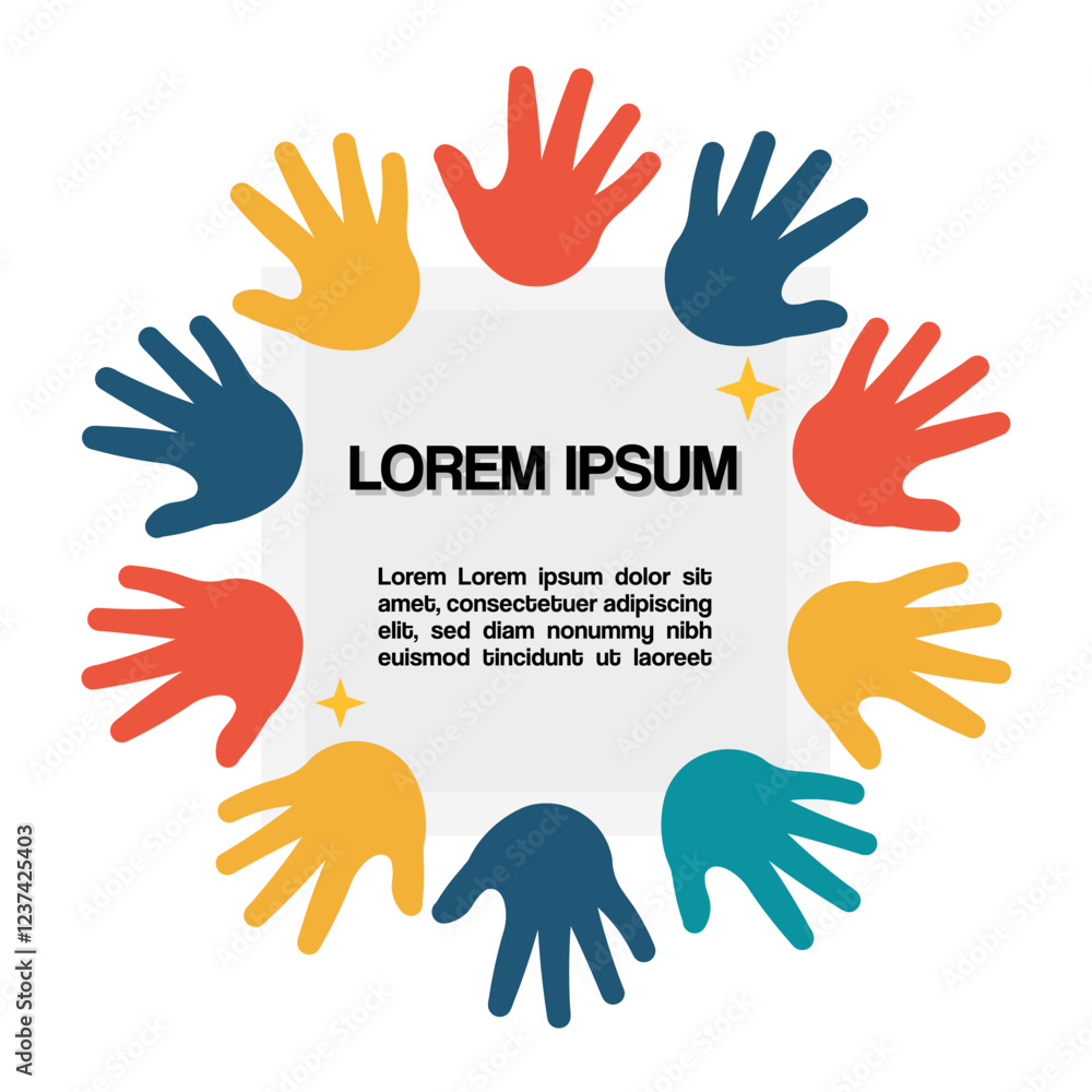 Fototapeta premium Vector design of colorful hands surrounding a square post