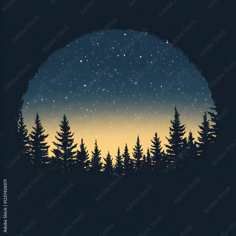 Fototapeta premium A serene night sky framed by silhouettes of pine trees.