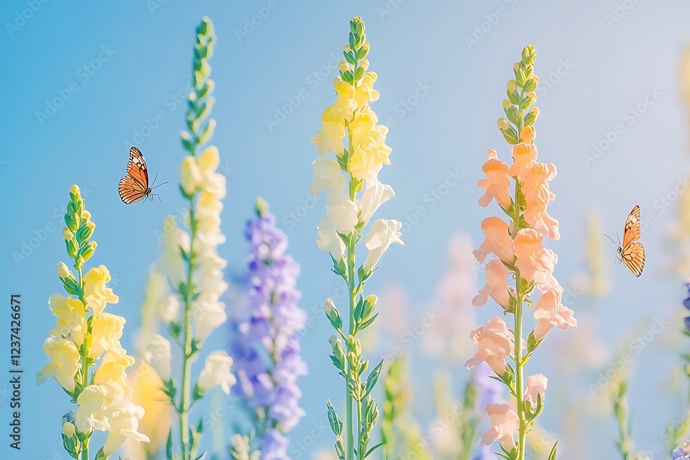A colorful garden full of snapdragons in vibrant hues A colorful garden full of snapdragons in vibrant hues