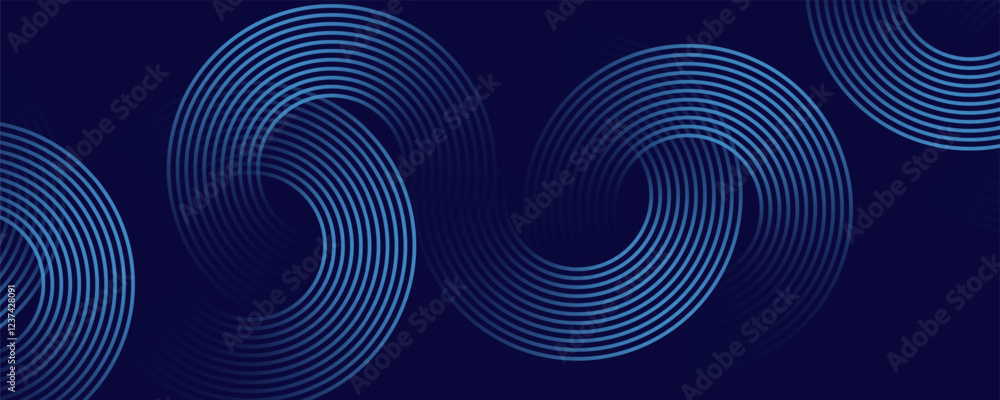 Abstract glowing circle lines on dark blue background. Geometric stripe line art design. Abstract glowing circle lines on dark blue background. Geometric stripe line art design.