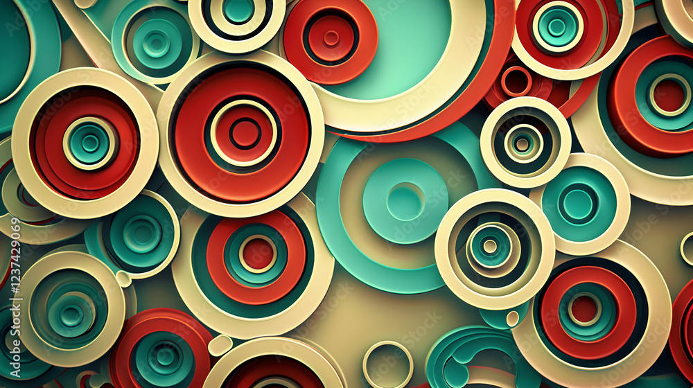Fototapeta premium A vibrant abstract design featuring layered circular shapes in various colors.