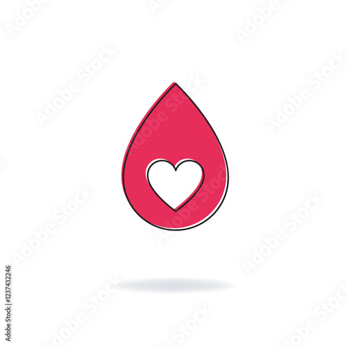 Vector design of a red drop with a heart shape in the center