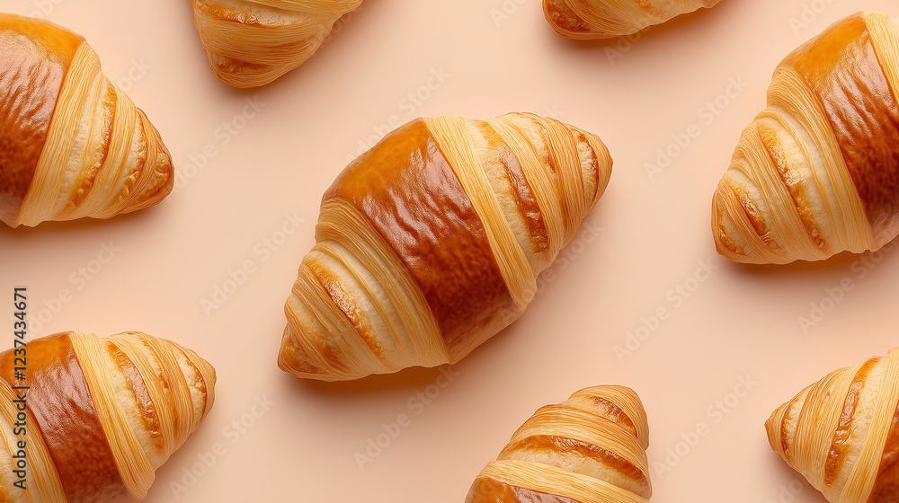 Delicious golden brown croissants arranged on a pastel background