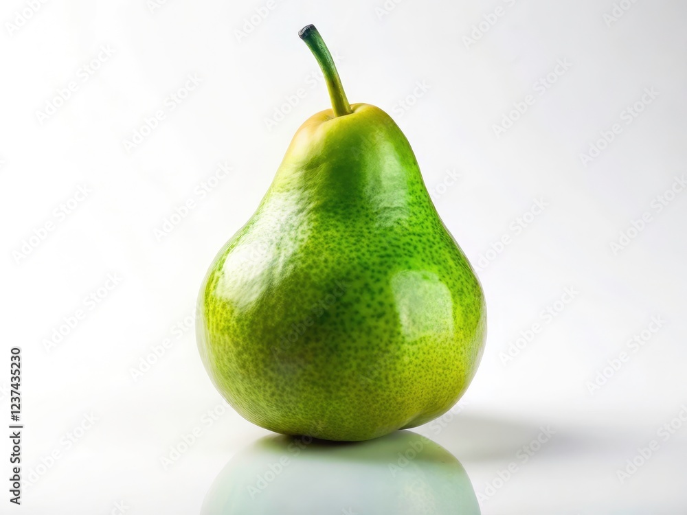 A vibrant green pear's silhouette stands out against a clean white background.