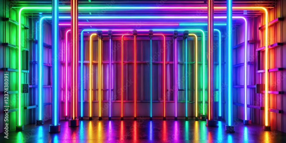 Fototapeta premium Abstract Background Neon Tubes Light Glowing Vibrant Color, neon lights