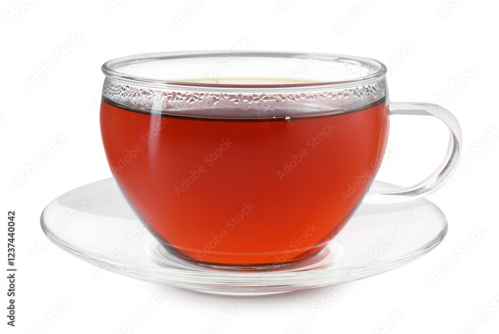 Fototapeta premium Refreshing black tea in cup isolated on white