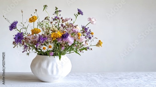 Wallpaper Mural Colorful wildflowers in white vase, minimalist background.  Perfect for greeting cards, blogs Torontodigital.ca