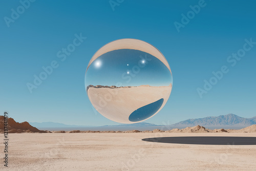 Surreal Desert Landscape with Floating Sphere