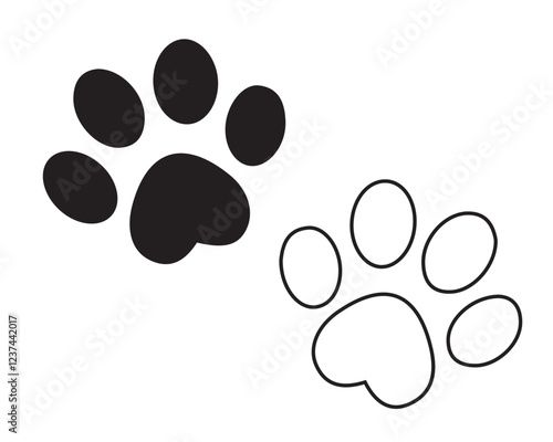 Dog and cat paw icon. Illustration Foot icon with adorable animal. Vector illustration isolated on white background.