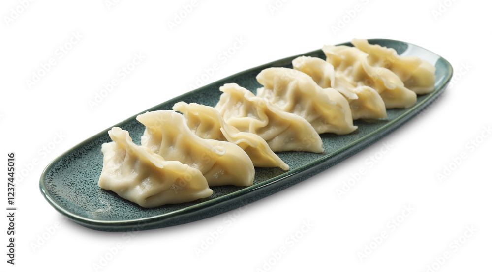 Fresh gyoza dumplings isolated on white. Chinese cuisine