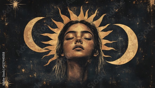 Celestial Woman Adorned With Sun And Moons