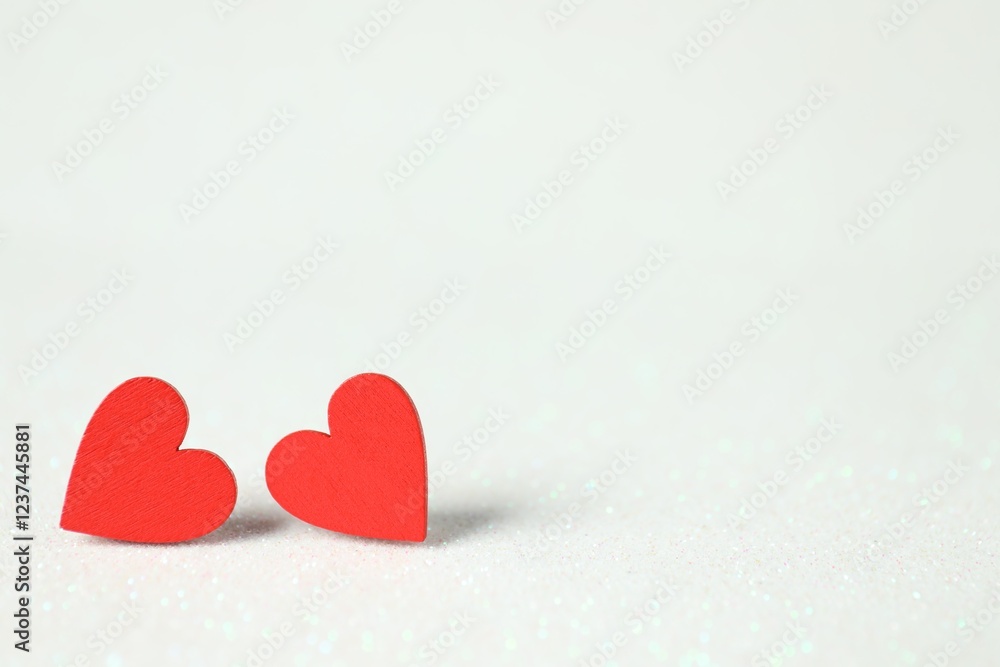 Obraz premium Red decorative hearts on white background, space for text. Happy Valentine's day