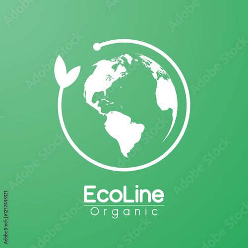 Green and white logo vector design of the world with a circle and leaf
