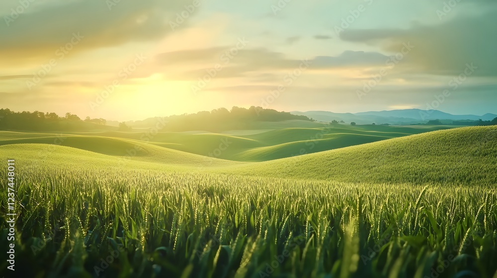 Golden Hour Over Rolling Fields