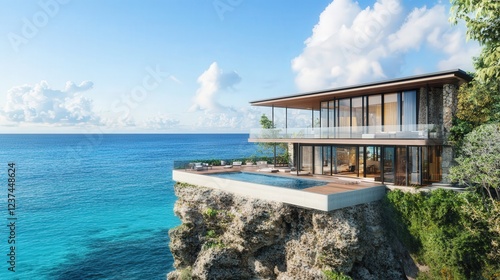 Wallpaper Mural home on a coastal cliff offers unparalleled views of the ocean, with its wraparound deck extending into the horizon Torontodigital.ca