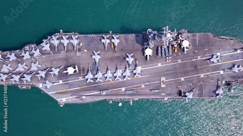 Aircraft carriers, warships, nuclear-powered ships, carrying a large number of aircraft sailing at sea.