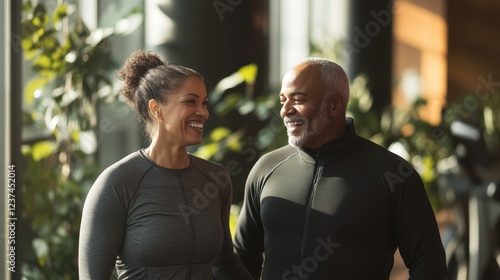 happy senior couple enjoying fitness together photo