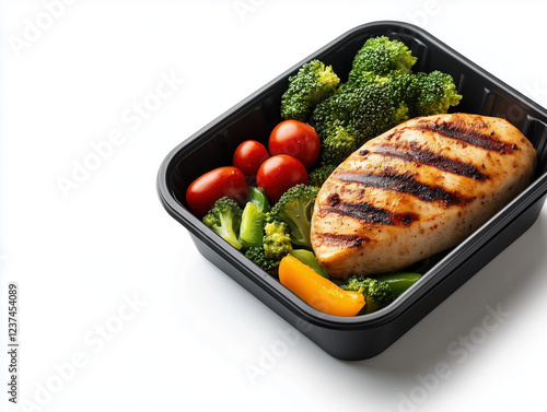 Grilled Chicken Meal Prep with Broccoli and Cherry Tomatoes in Black Container photo