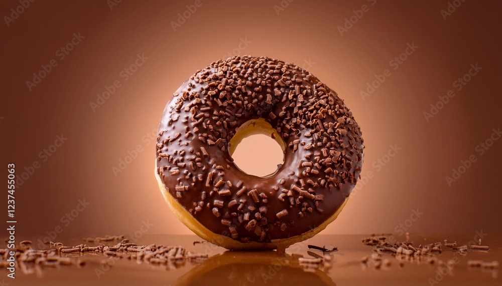 Hole Chocolate Donut with Chocolate Sprinkles on Brown Background Isolated Hole Chocolate Donut with Chocolate Sprinkles on Brown Background Isolated