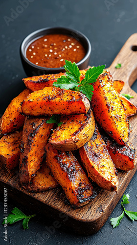 Wallpaper Mural Roasted sweet potatoes with cinnamon and nutmeg, placed on a wooden board with soft natural light in food photography
 Torontodigital.ca