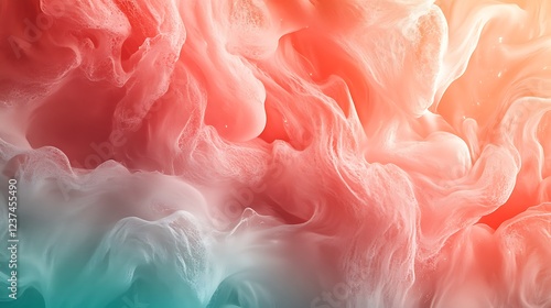 Abstract Coral and Teal Swirling Paint Texture