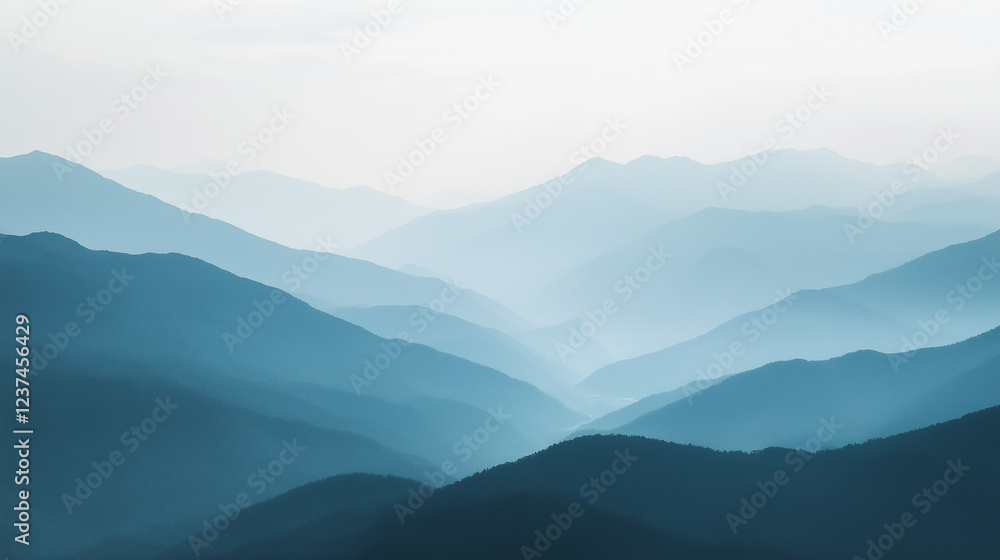 Landscape with abstract gradient of mountain peaks in blue colors, natural travel outdoor background Landscape with abstract gradient of mountain peaks in blue colors, natural travel outdoor background