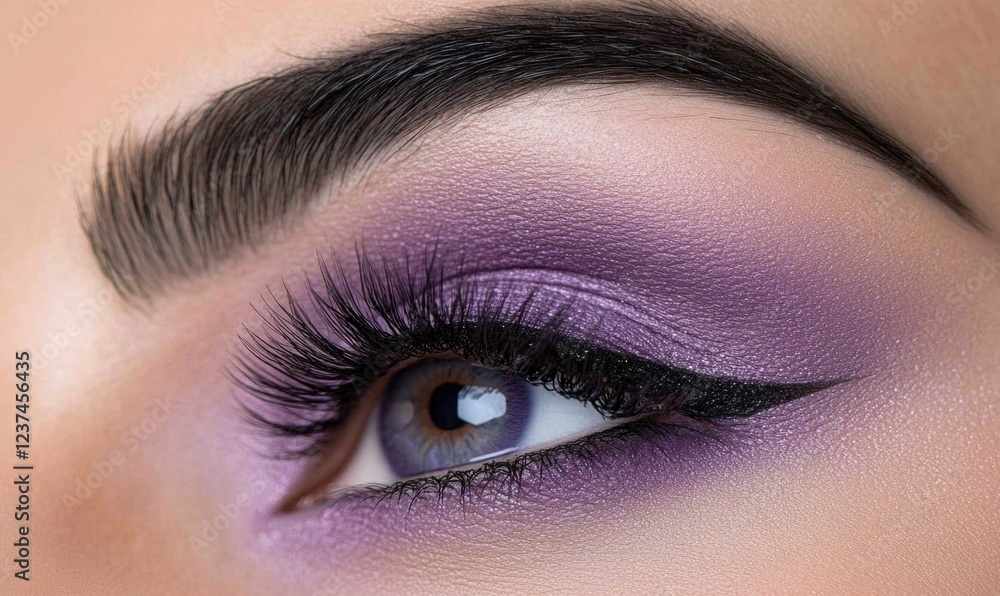 Fototapeta premium Eyelash makeup focus: close-up view, delicate application, defined lashes, beauty enhancement, precise styling, elegant look, eye detail, smooth finish, artistic touch, captivating gaze.