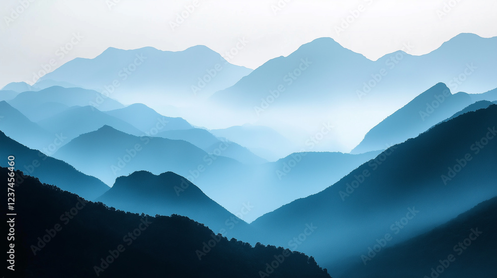 Landscape with abstract gradient of mountain peaks in blue colors, natural travel outdoor background Landscape with abstract gradient of mountain peaks in blue colors, natural travel outdoor background