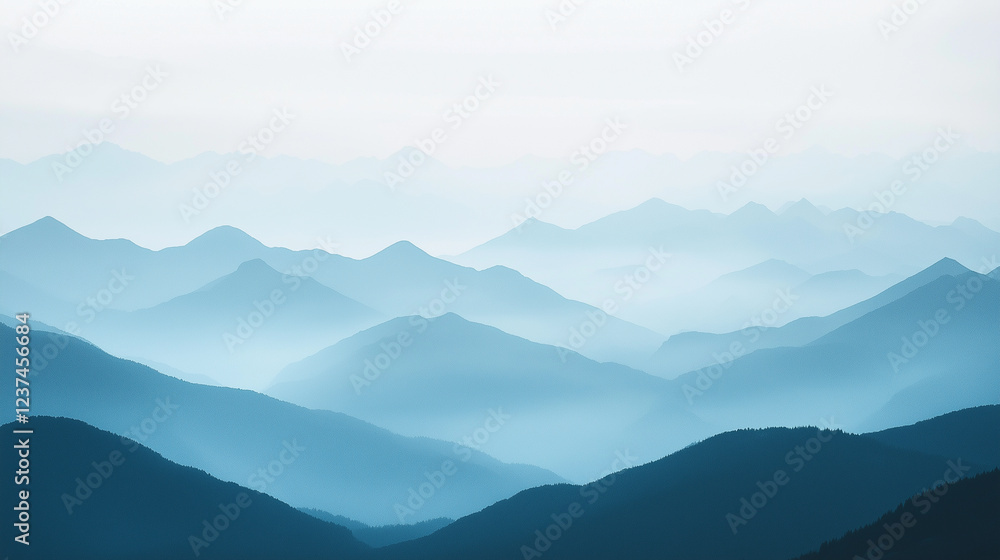 Landscape with abstract gradient of mountain peaks in blue colors, natural travel outdoor background Landscape with abstract gradient of mountain peaks in blue colors, natural travel outdoor background