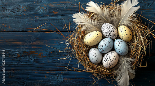 Obraz na płótnie easter egg in nest with blue wooden background w salonie