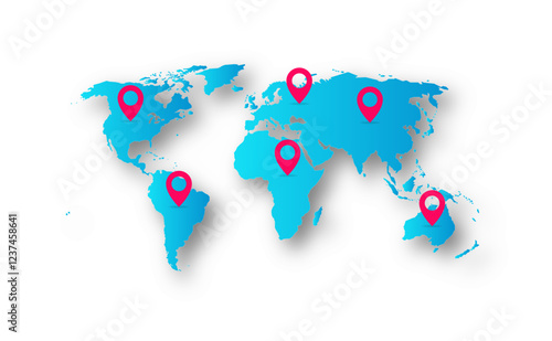 Vector design of world map with location icons