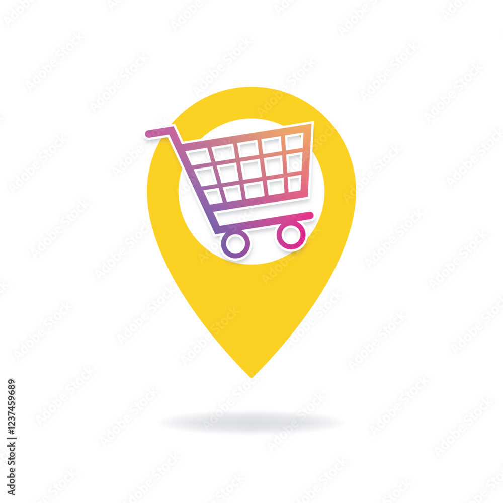 Vector design of location sign with shopping cart icons Vector design of location sign with shopping cart icons