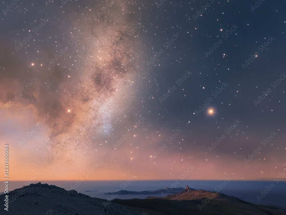 Stunning night sky with milky way over mountainous landscape Stunning night sky with milky way over mountainous landscape
