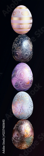 vertical arrangment of easter egg on black