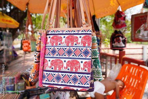 Canvas Print Shop in front of Wat Mahathat, Ayutthaya Province, Thailand, photographed on March 29, 2024