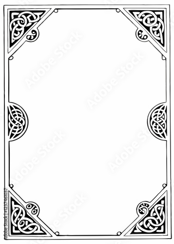 Intricate Celtic Knot Frame with Ornate Corners, Traditional Interwoven Knotwork Border, Elegant Vintage Celtic Design, Decorative Knotwork Frame with Detailed Corner Patterns