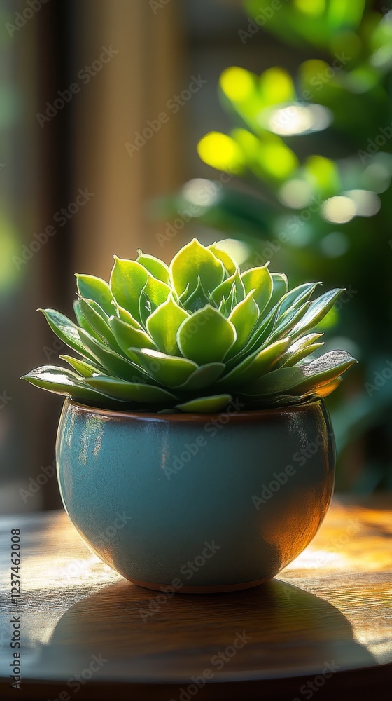 Serene Echeveria Succulent in Teal Pot Sunlight Indoor Plant Serene Echeveria Succulent in Teal Pot Sunlight Indoor Plant