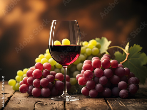 Wallpaper Mural glass of red wine and grapes on wooden table  Torontodigital.ca