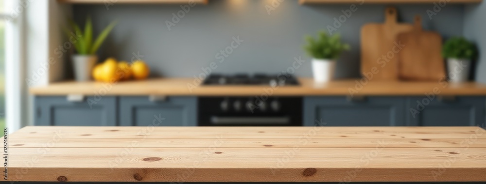 Rustic Kitchen Tabletop with Blurred Background. Great for use in food and beverage advertisements, home decor websites, and social media posts Rustic Kitchen Tabletop with Blurred Background. Great for use in food and beverage advertisements, home decor websites, and social media posts