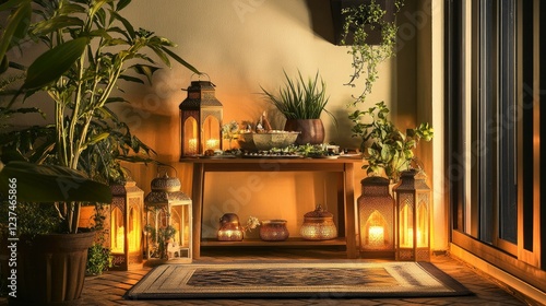 Wallpaper Mural Serene Evening Ambiance: Moroccan Lanterns Illuminate a Tranquil Indoor Oasis Torontodigital.ca