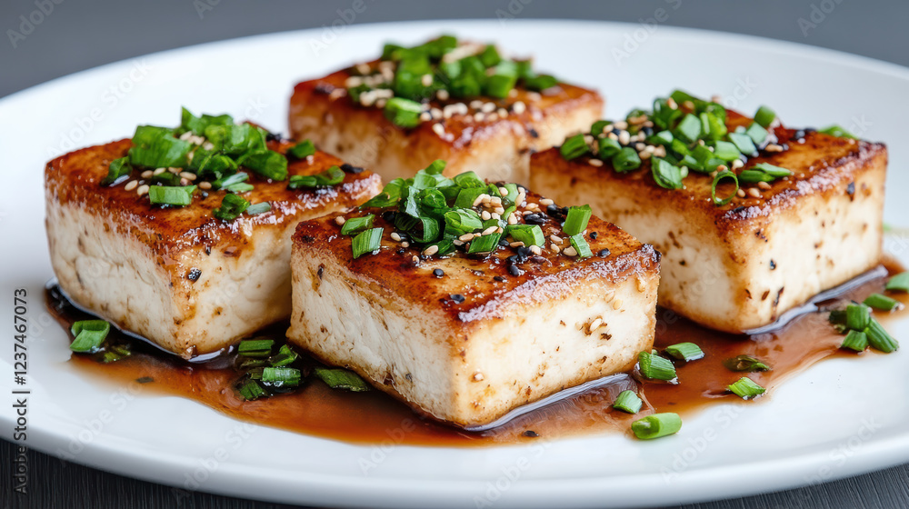 Steamed tofu dish topped with green onions and sesame seeds, delicious Steamed tofu dish topped with green onions and sesame seeds, delicious