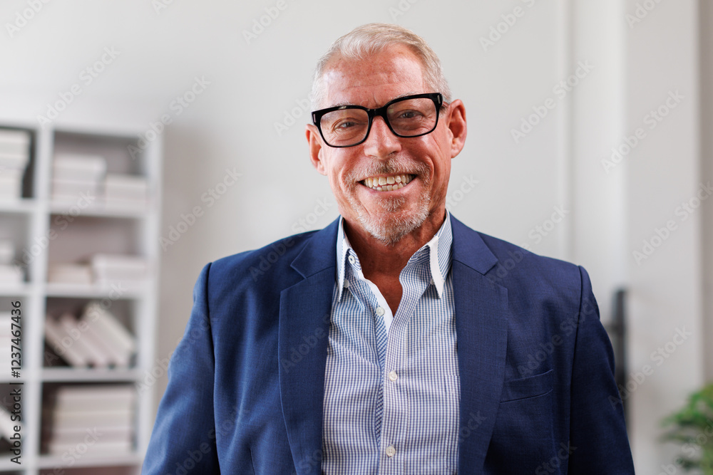 Mid adult, mature age guy with gray hair senior business man with crossed arms smiling at camera. European confident mature good looking middle age leader male on office background, copy space. Mid adult, mature age guy with gray hair senior business man with crossed arms smiling at camera. European confident mature good looking middle age leader male on office background, copy space.