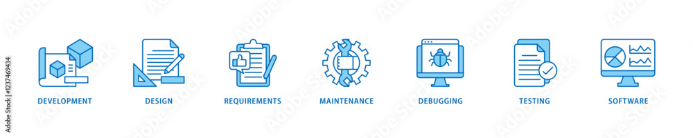 Agile icon set flow process which consists of development, design, requirements, maintenance, debugging, testing and software icon live stroke and easy to edit . Agile icon set flow process which consists of development, design, requirements, maintenance, debugging, testing and software icon live stroke and easy to edit .