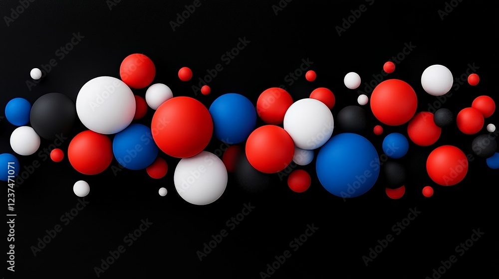 Abstract Sphere Symphony: A captivating arrangement of red, white, and blue spheres, reminiscent of a vibrant color palette, dances across a dark backdrop. Abstract Sphere Symphony: A captivating arrangement of red, white, and blue spheres, reminiscent of a vibrant color palette, dances across a dark backdrop.