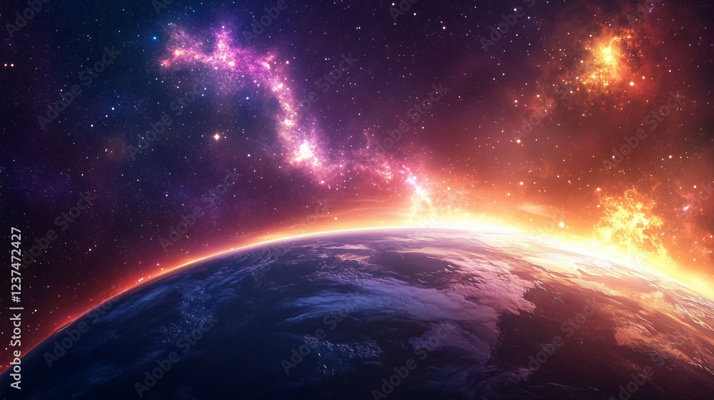 Ethereal Display of Neon Aurora Illuminating the Night Sky Above a Distant Planet. Generative AI Ethereal Display of Neon Aurora Illuminating the Night Sky Above a Distant Planet. Generative AI