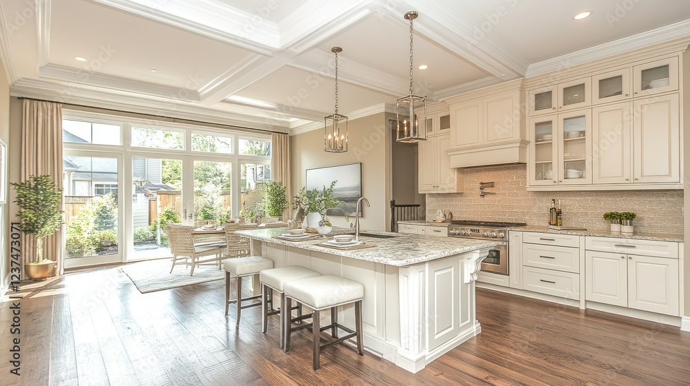 Elegant Kitchen Design with Island and Patio Access Elegant Kitchen Design with Island and Patio Access